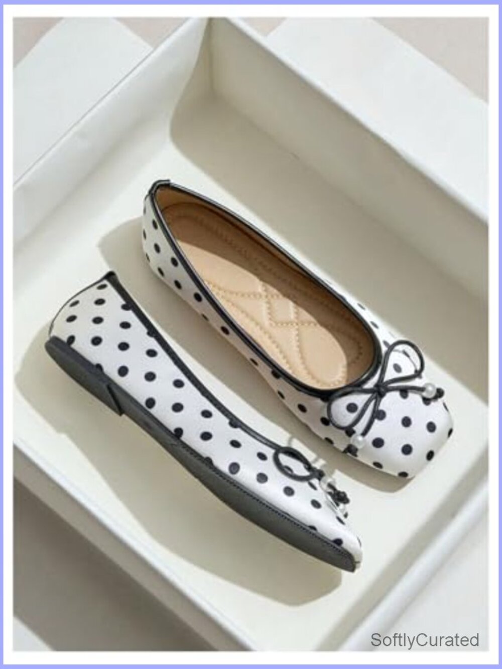 Women's Polka Dot Ballet Flats with Bow Knot and Lace Beading - Picture 2 of 6